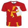 Red and Yellow 3D Printed Shazam T Shirt Online