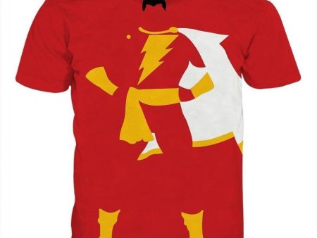 Red and Yellow 3D Printed Shazam T Shirt Online