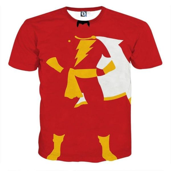 Red and Yellow 3D Printed Shazam T Shirt Online