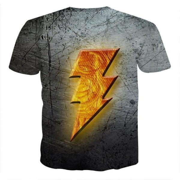 Grey Logo 3D Printed Shazam T Shirt Sale