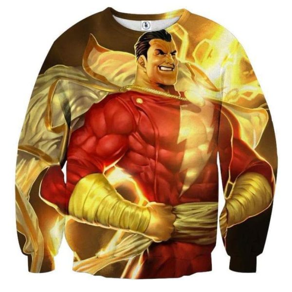 Shazam Bold Crewneck 3D Printed Shazam Sweatshirt Discount